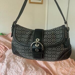 Coach Soho Shoulder Bag Vintage early 2000s Black Jacquard & Leather y2k